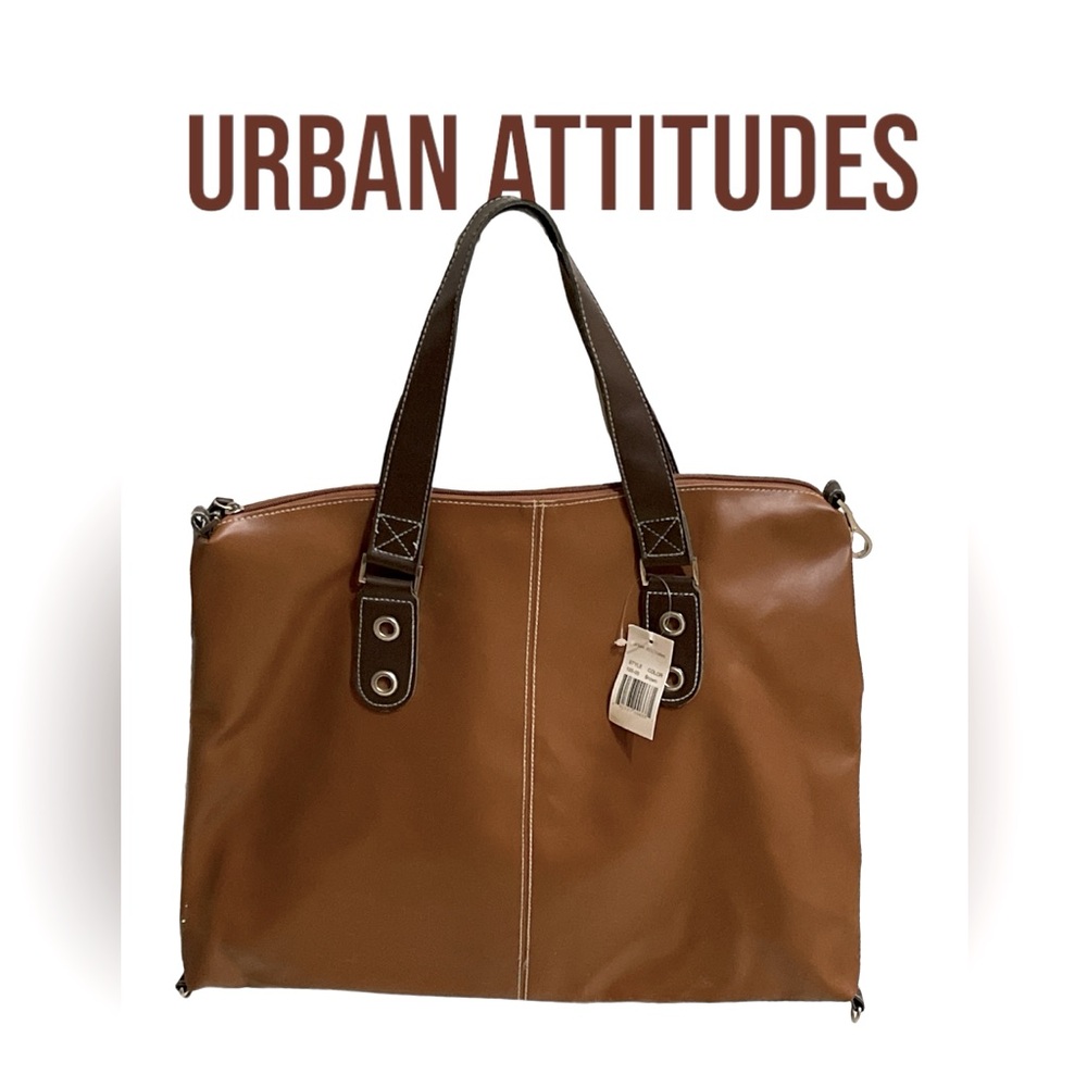 NWT! URBAN ATTITUDES EXTRA LARGE BROWN FAUX LEATHER TOTE